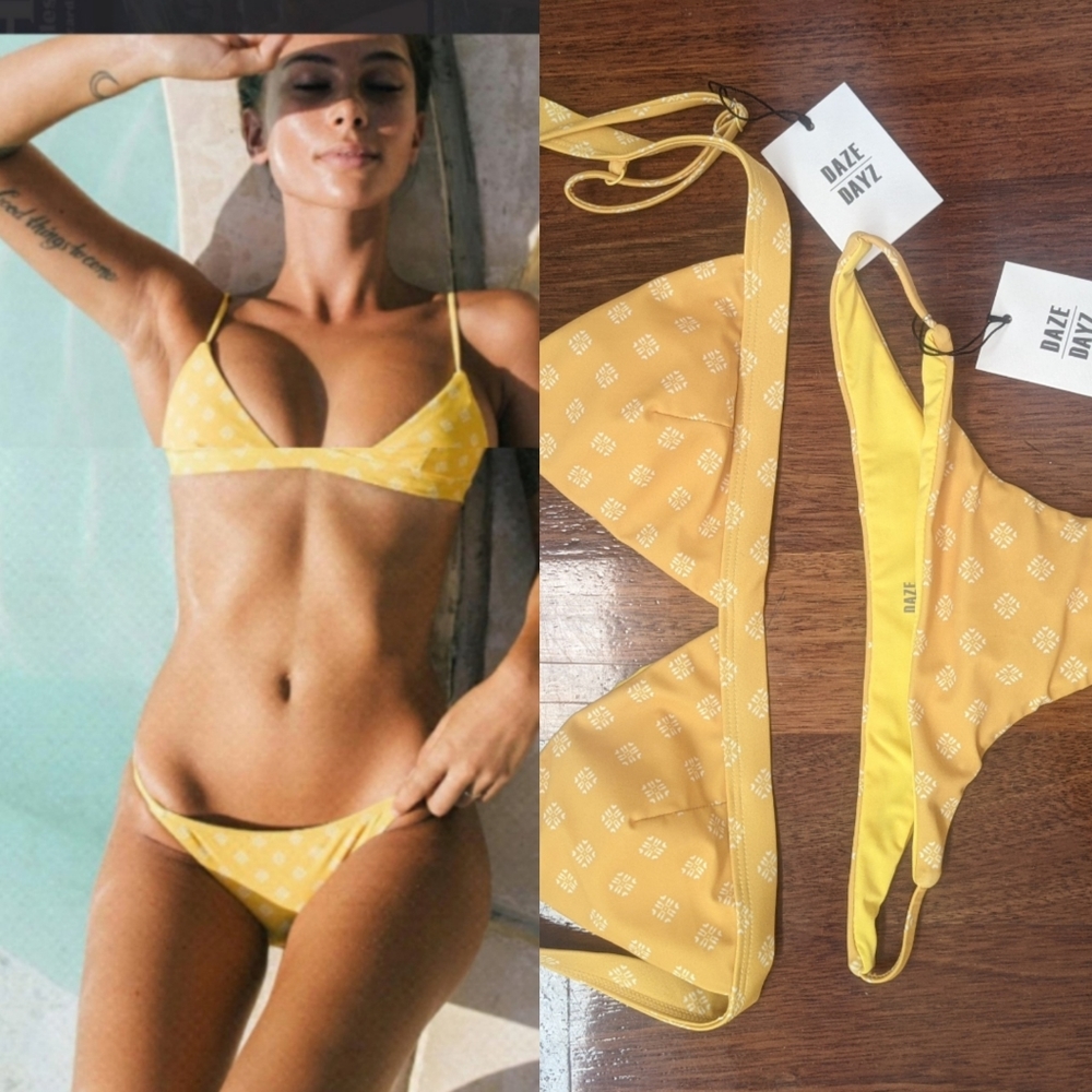 Nwt DAZE DAYZ Jasmine yellow tan logo .bikini S